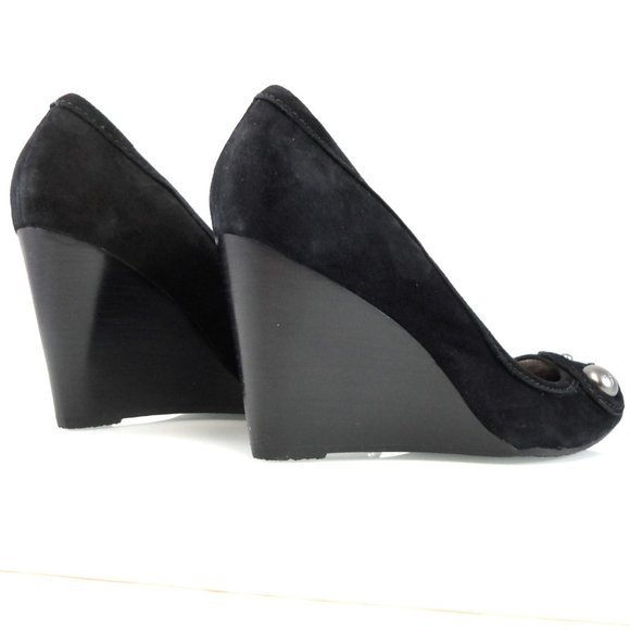 NIB$187 COACH Laney Soft Black Suede Wedges Logo Button Slip-On Pump 10 - Picture 6 of 8